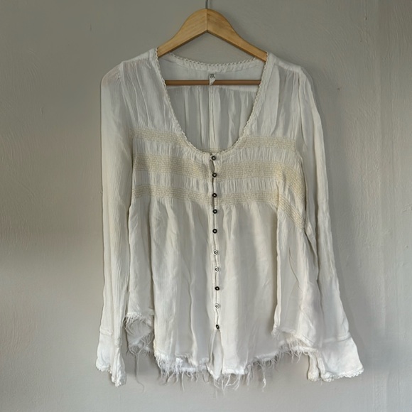 Free People Tops - Free People off white gauze boho long sleeve top large